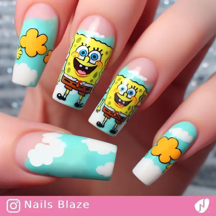 Spongebob Sky Flower Nails| Cartoon - NB758